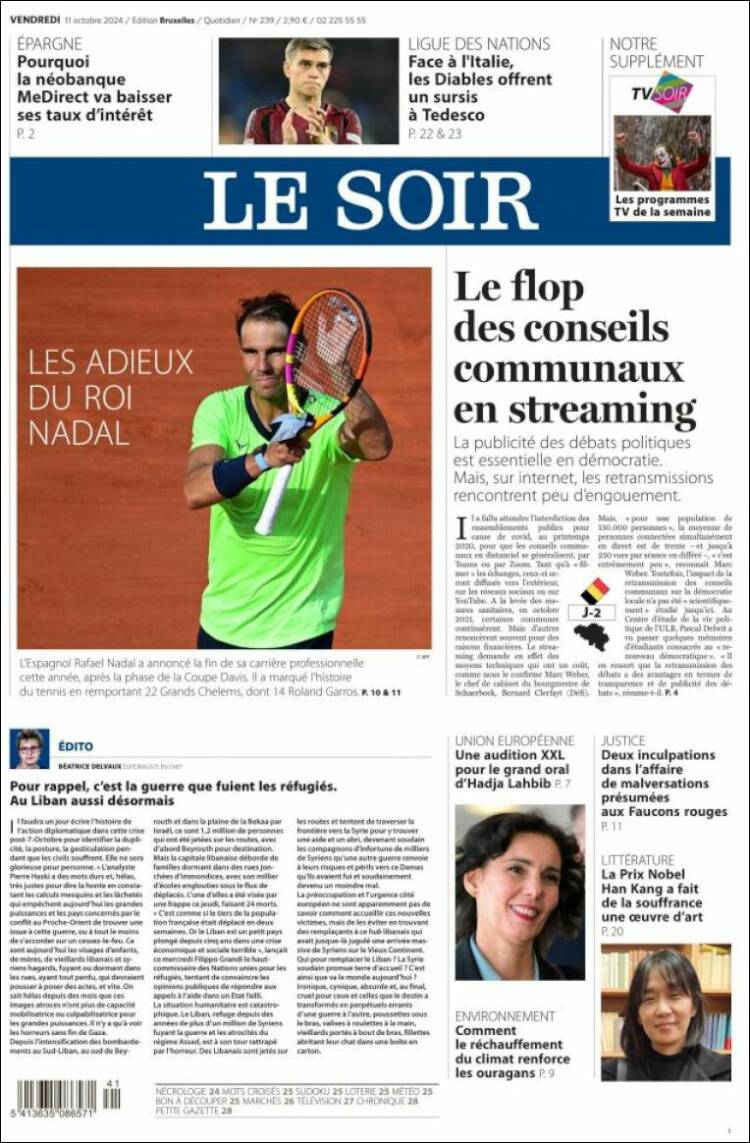 Portada de Le Soir (Belgium)