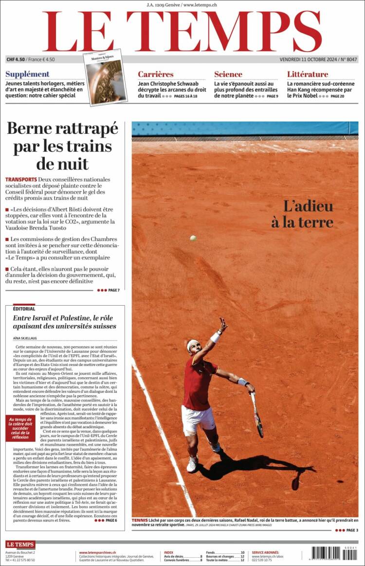 Portada de Le Matin (Switzerland)