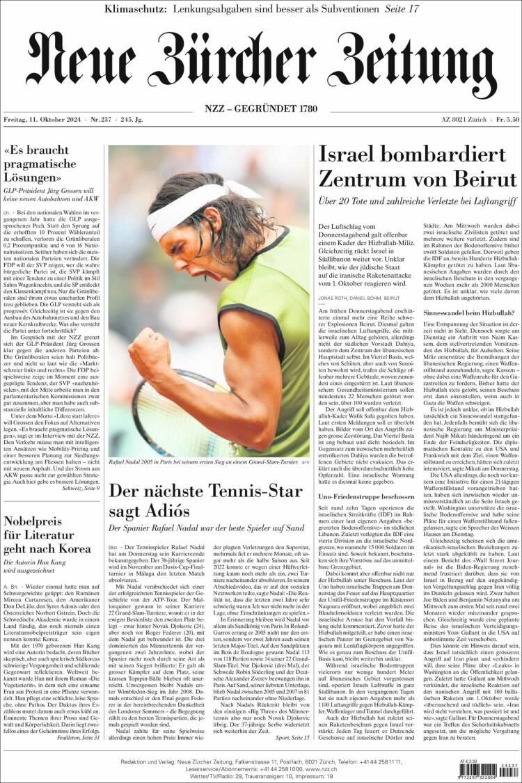 Portada de Neue Zürcher Zeitung (Switzerland)