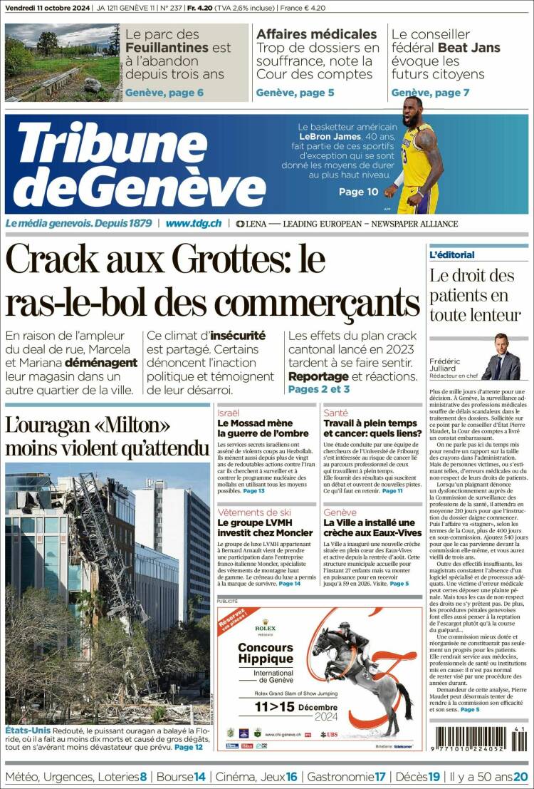 Portada de La Tribune de Genève (Switzerland)