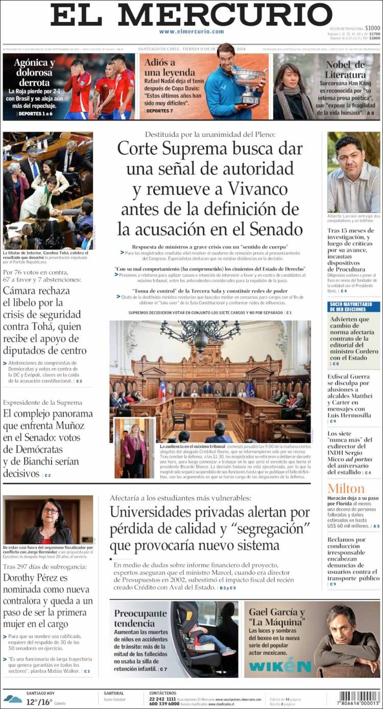 Portada de El Mercurio (Chile)