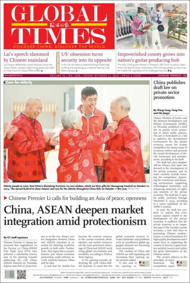 Portada de The Global Times (China)