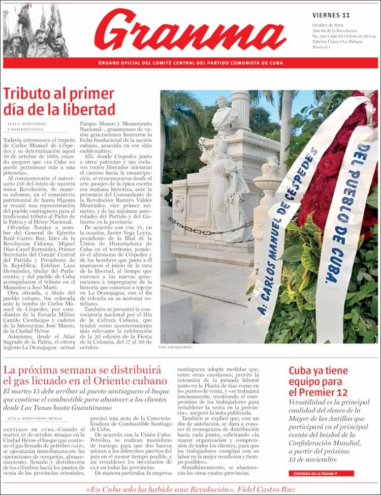 Portada de Granma (Cuba)
