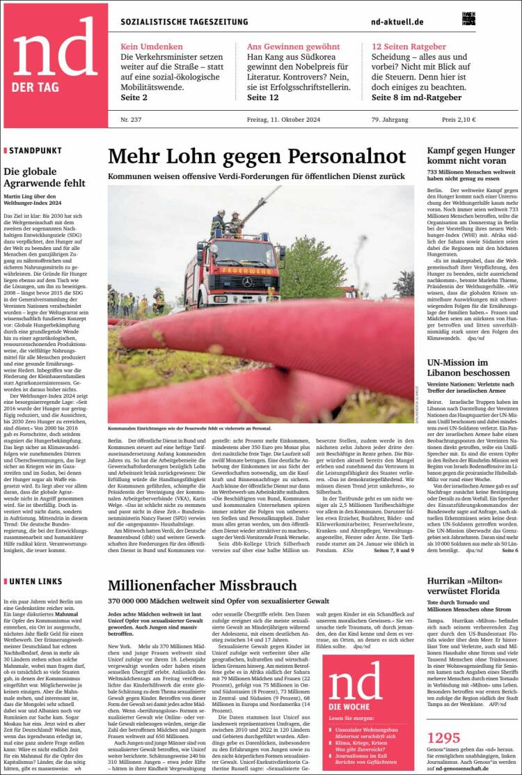 Portada de Neues Deutschland (Germany)
