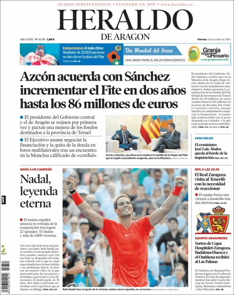 Portada de Heraldo de Aragón (España)