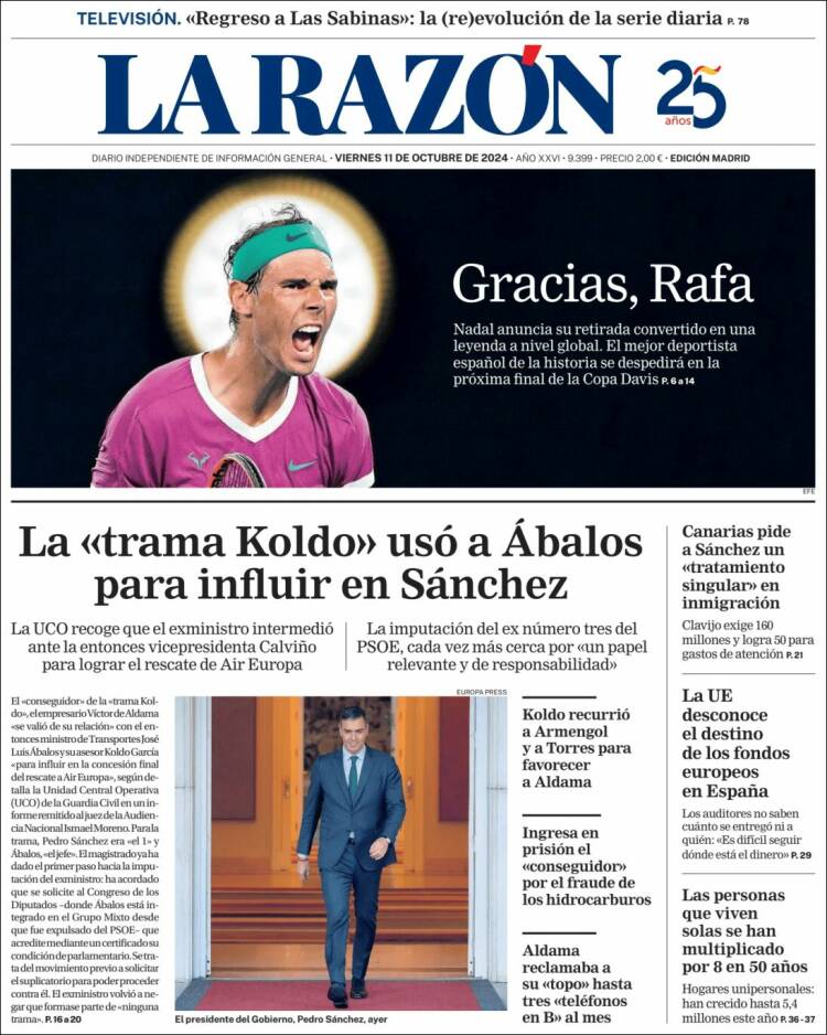 Portada de La Razón (España)