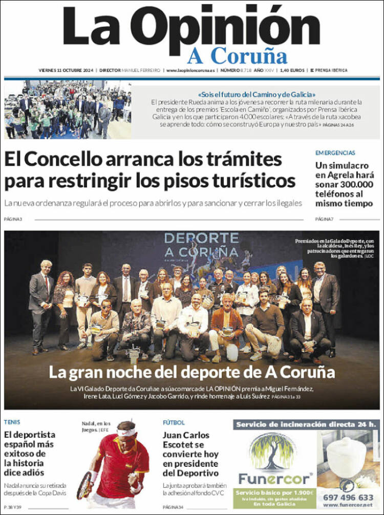 Portada de La Opinión de A Coruña (España)