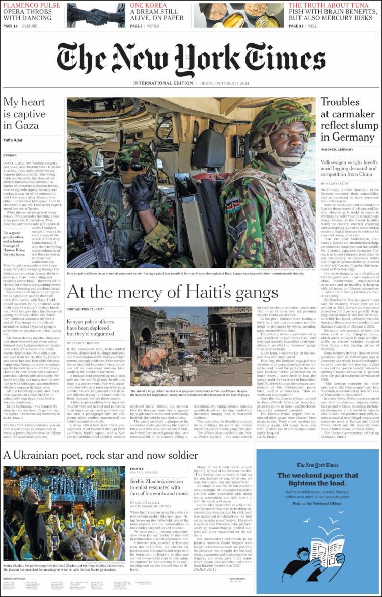 Portada de International New York Times (Europe)