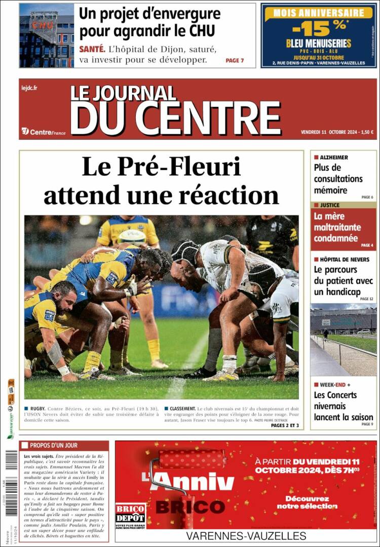 Portada de Le Journal du Centre (Francia)