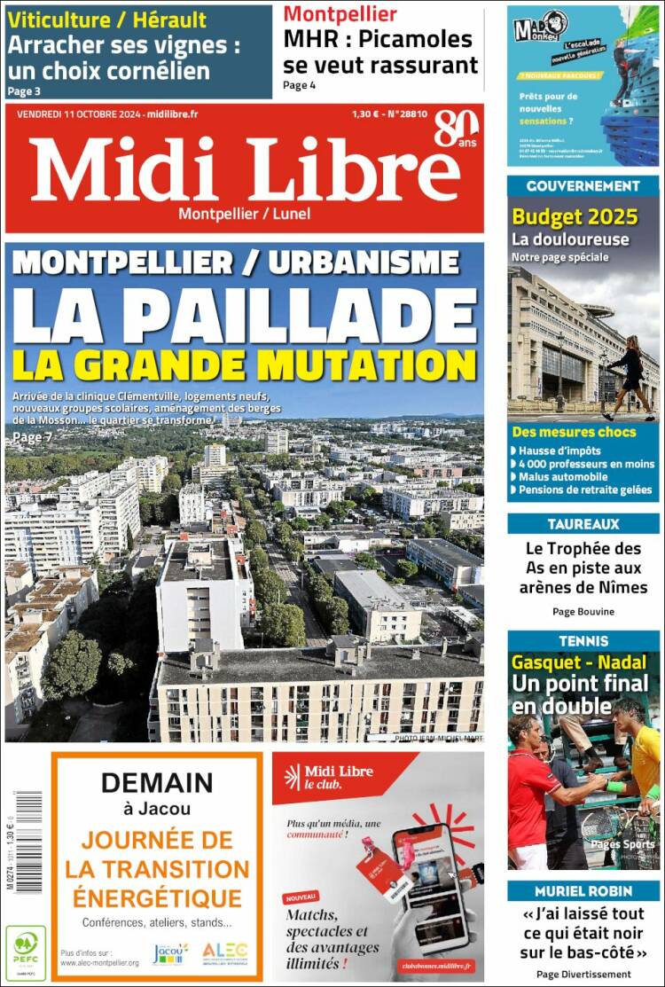 Portada de Midi Libre (Francia)