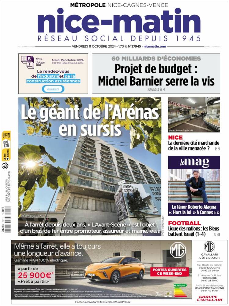 Portada de Nice-Matin (Francia)