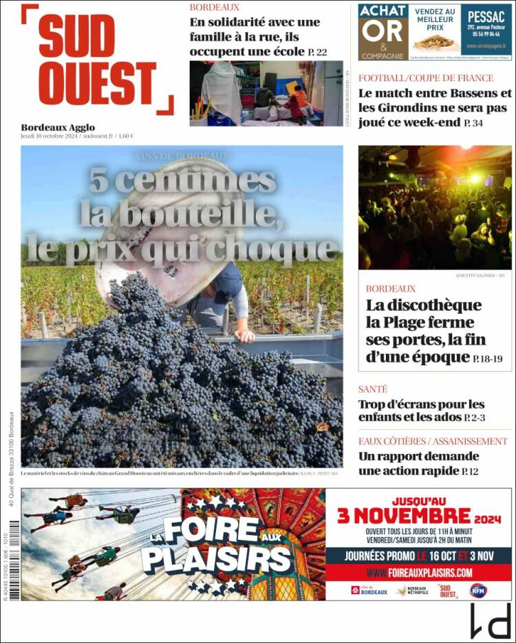 Portada de Sud Ouest (Francia)