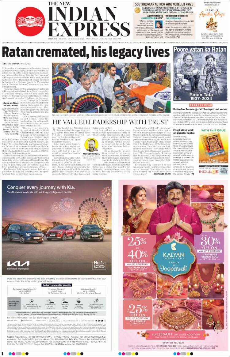 Portada de New Indian Express (India)