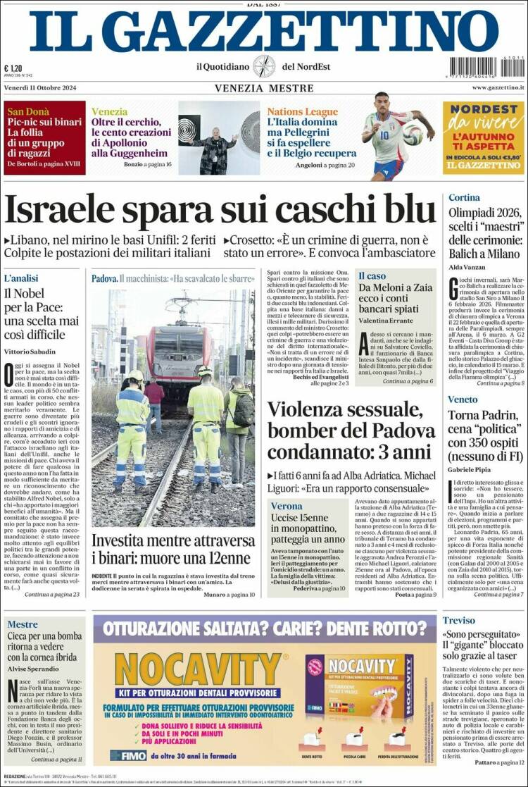 Portada de Il Gazzettino (Italy)