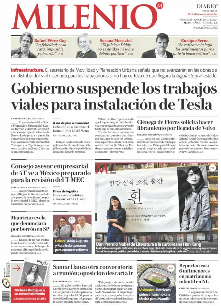 Portada de Milenio de Monterrey (México)