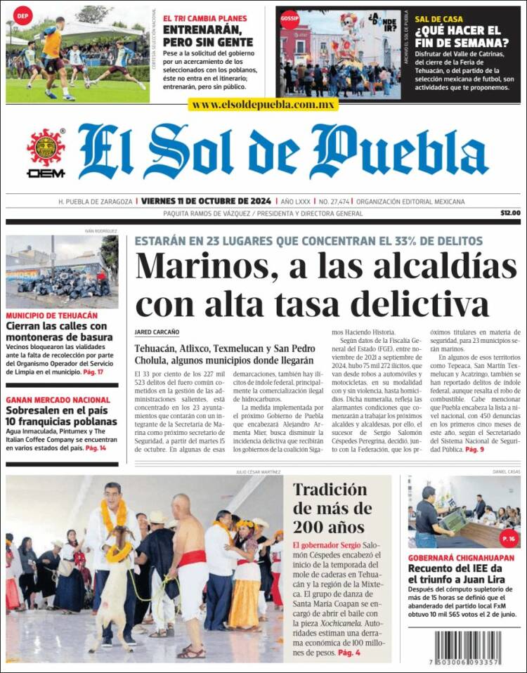 Portada de El Sol de Puebla (Mexico)