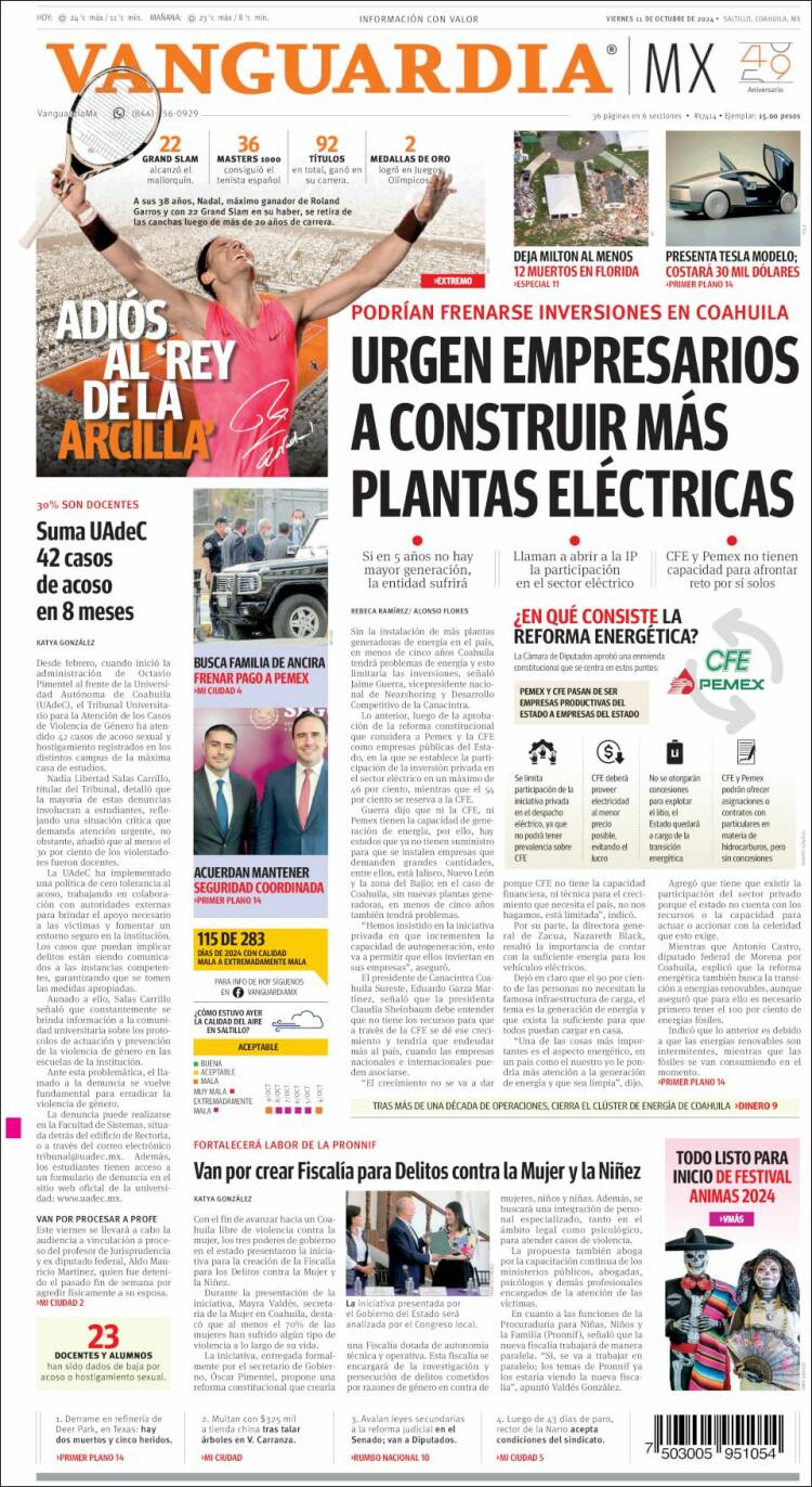 Portada de Vanguardia (Mexico)