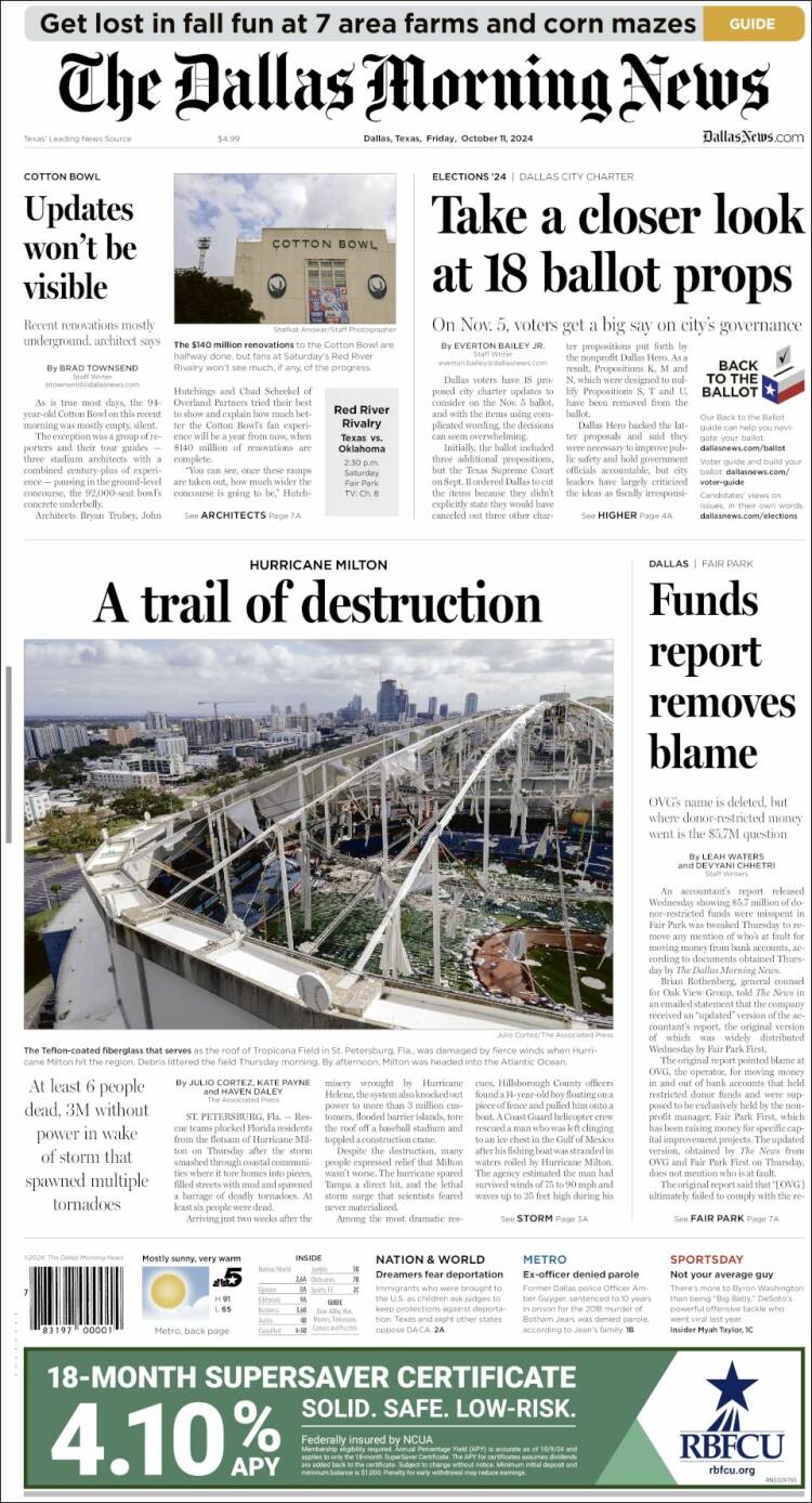 Portada de Dallas Morning News (USA)