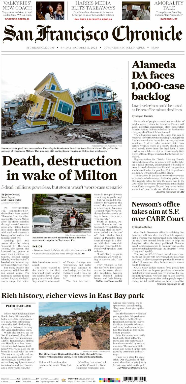 Portada de San Francisco Chronicle (USA)