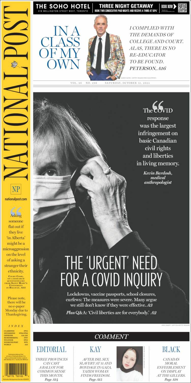 Portada de The National Post (Canadá)