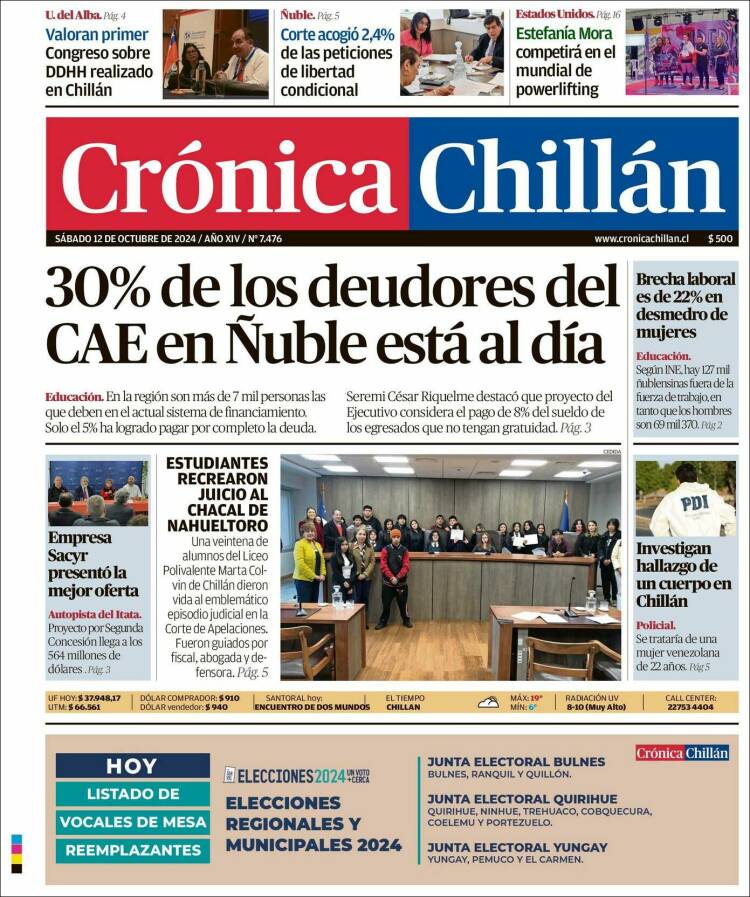 Portada de Crónica Chillán (Chile)