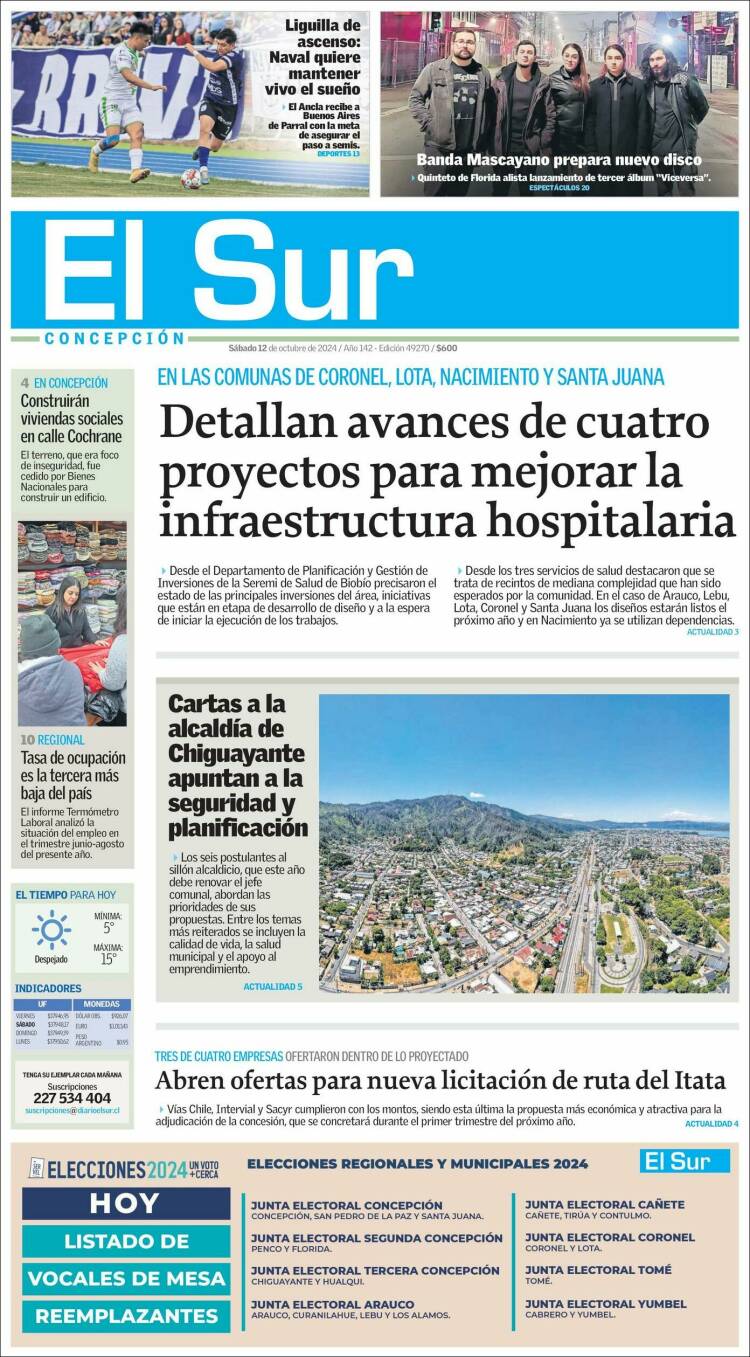 Portada de El Sur (Chile)
