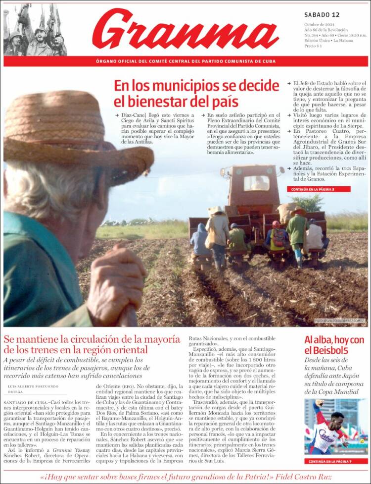 Portada de Granma (Cuba)