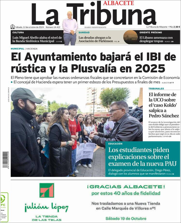 Portada de La Tribuna de Albacete (España)