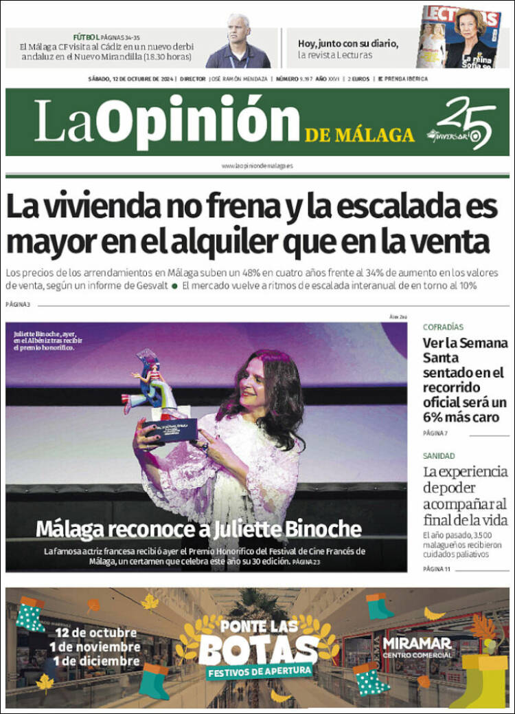 Portada de La Opinión de Málaga (España)