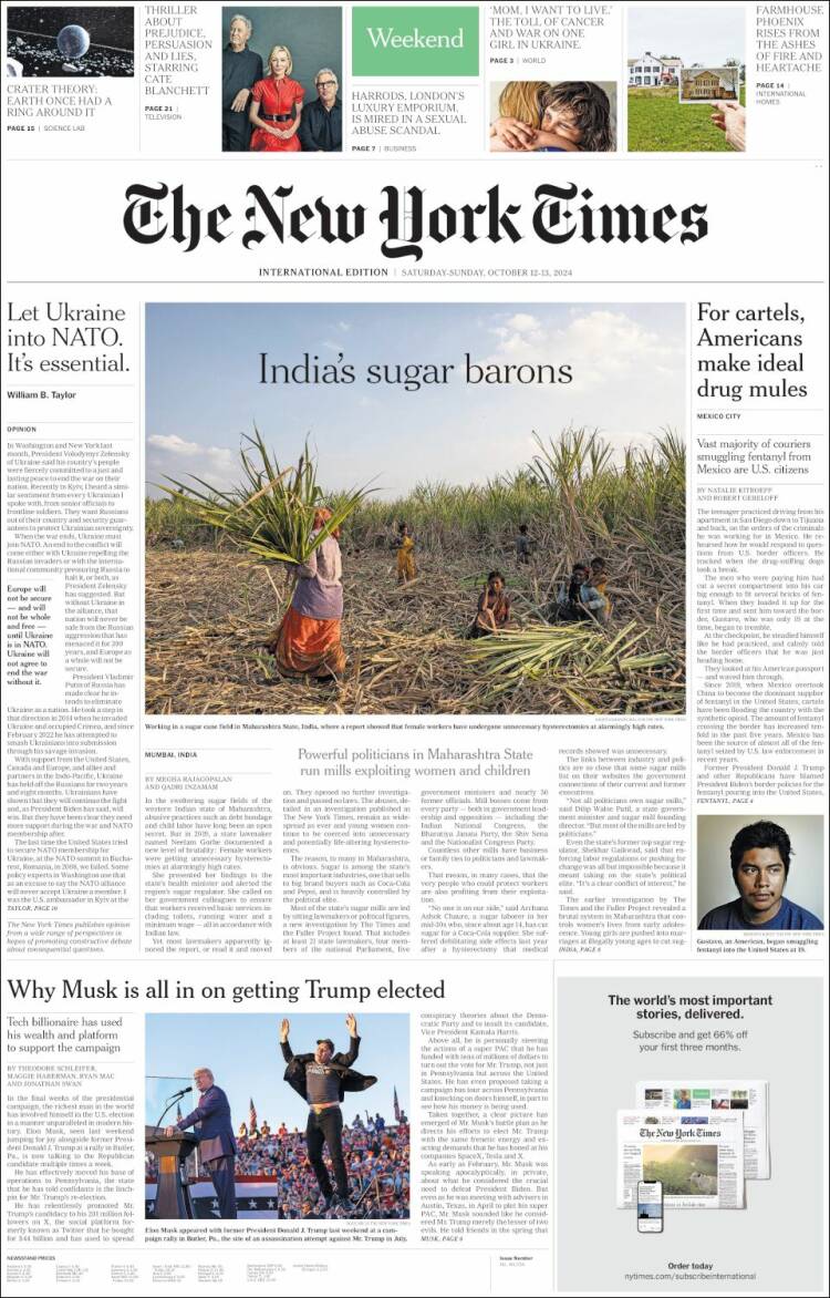 Portada de International New York Times (Europa)