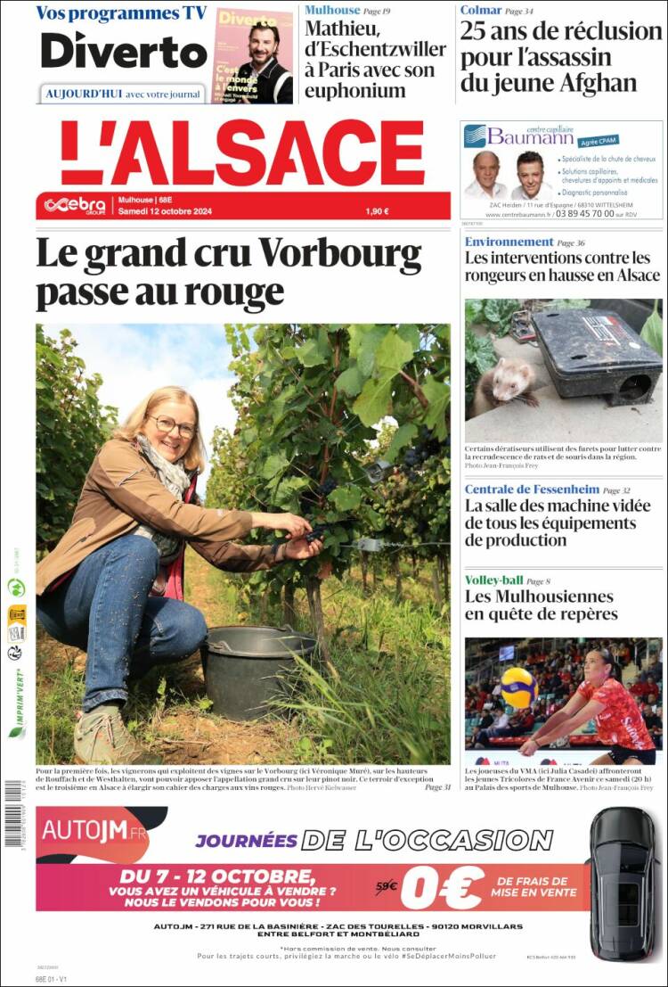 Portada de Journal L'Alsace (Francia)