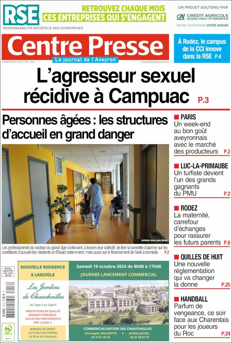 Portada de Centre Presse (Francia)