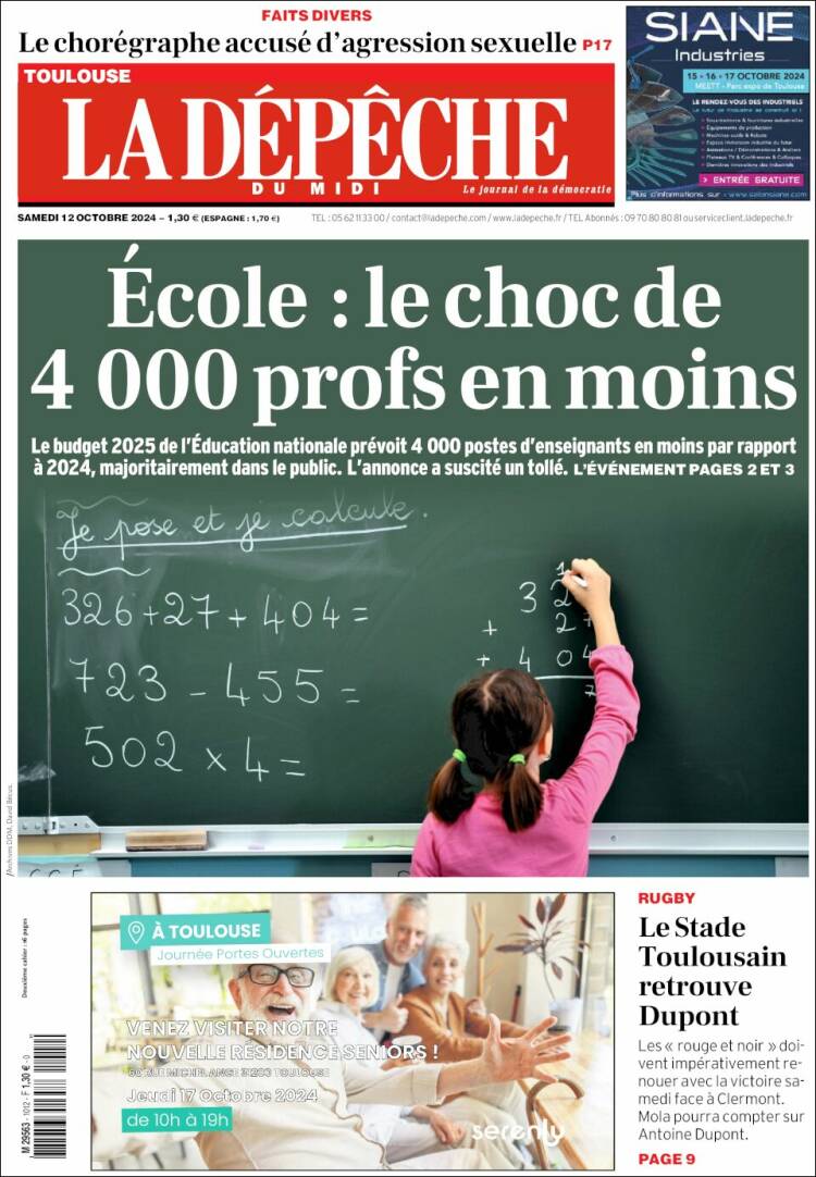 Portada de La Dépêche du Midi (Francia)