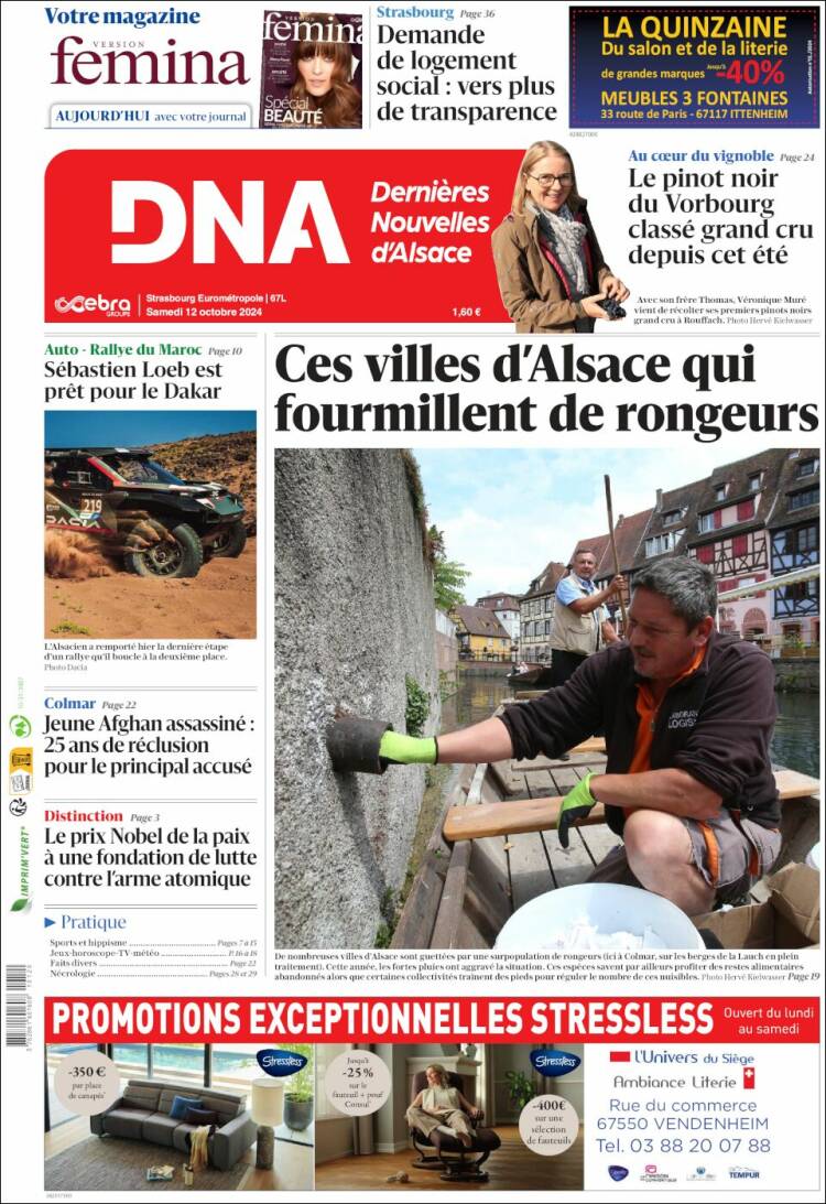 Portada de Les Dernières Nouvelles d'Alsace (Francia)