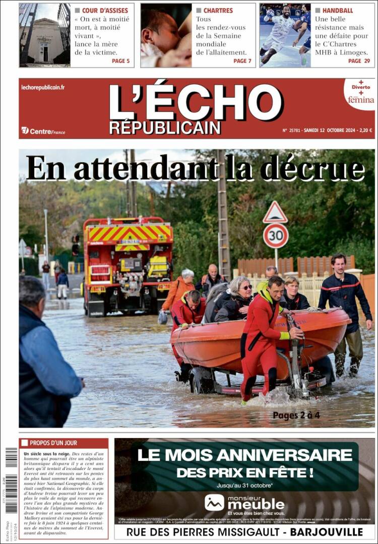 Portada de L'Echo Républicain (Francia)
