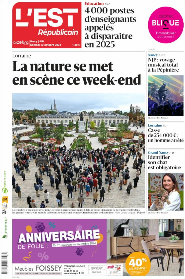 Portada de L'Est Republicain (Francia)