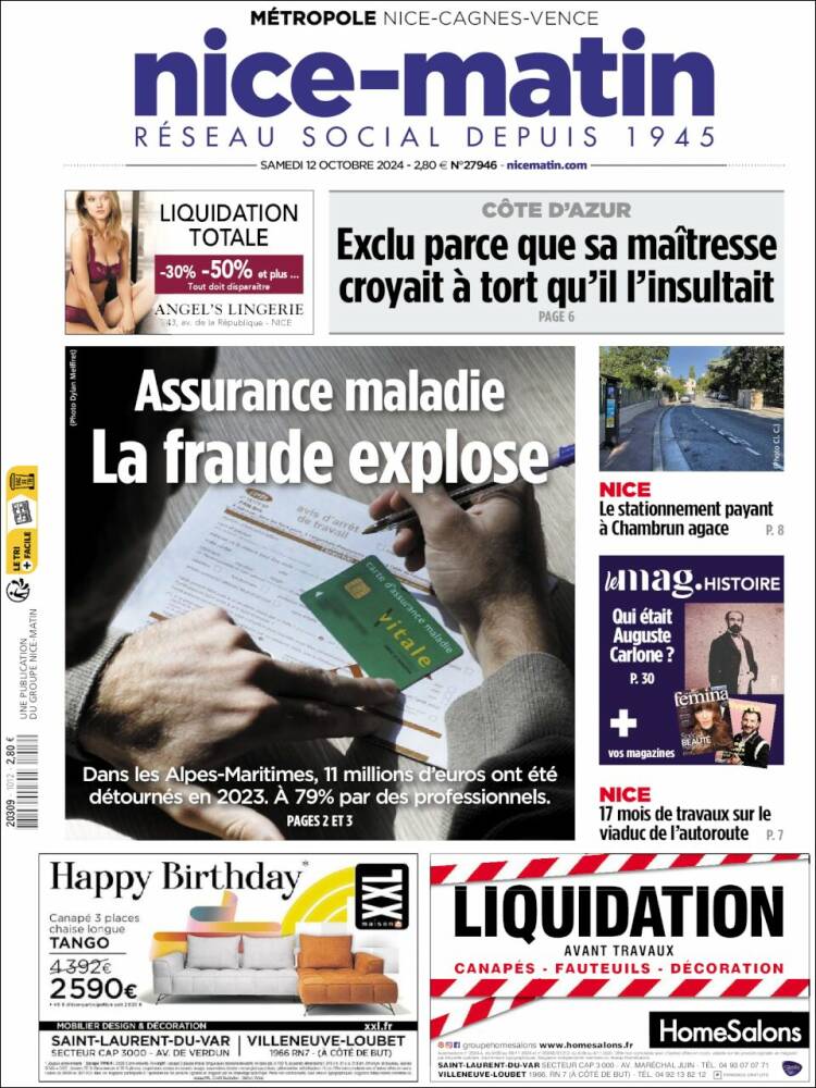 Portada de Nice-Matin (Francia)