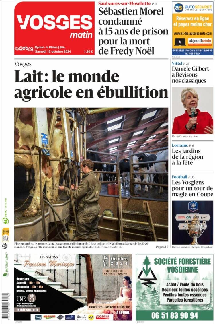 Portada de Vosges Matin (Francia)