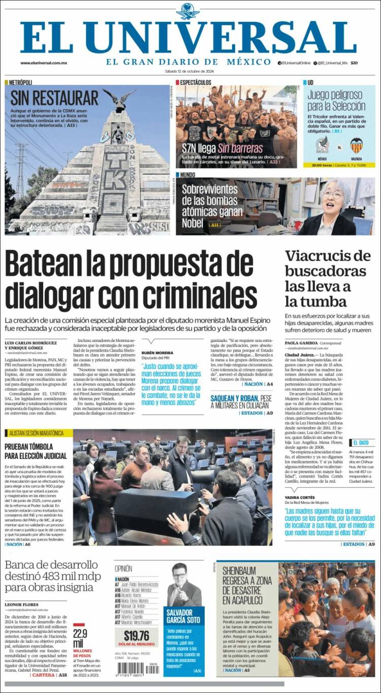 Portada de El Universal (México)