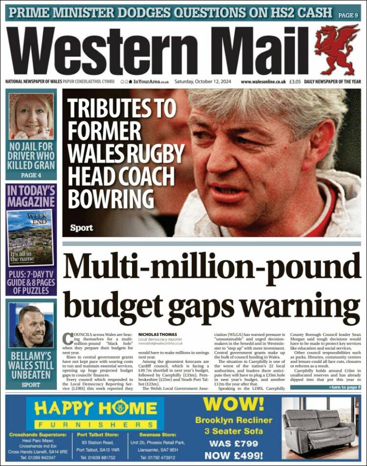 Portada de Western Mail (Reino Unido)