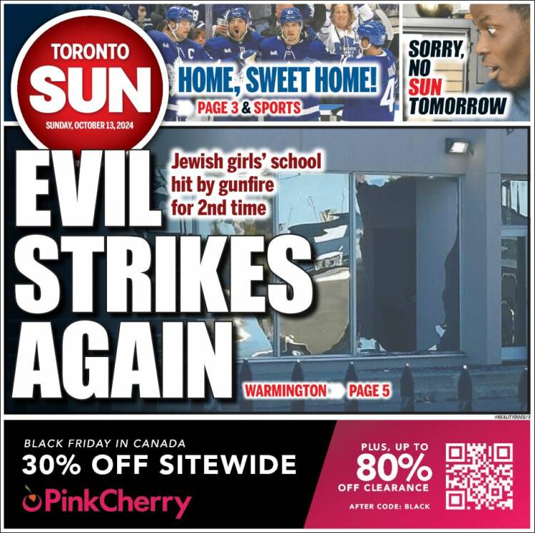 Portada de The Toronto Sun (Canadá)