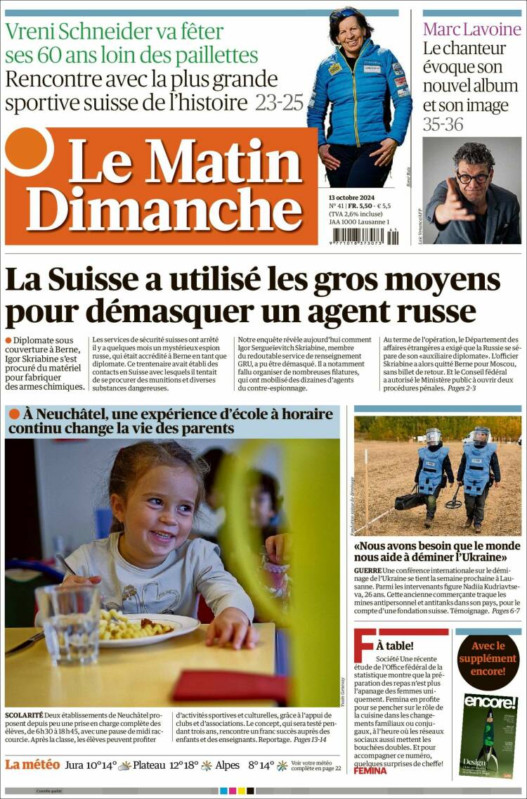 Portada de Le Matin (Suiza)