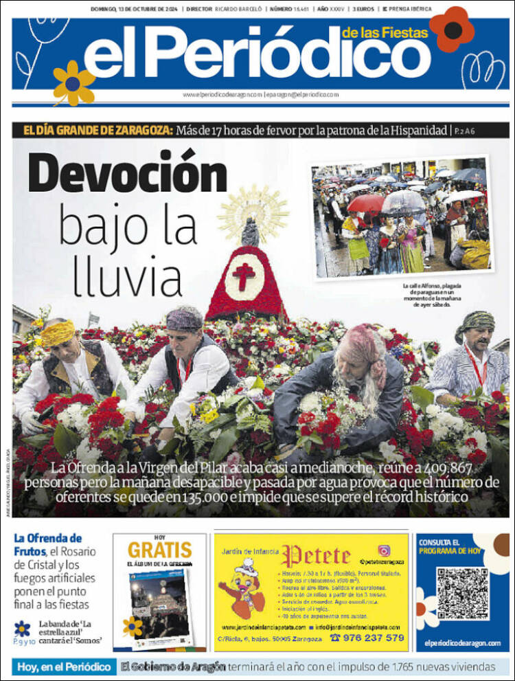 Portada de El Periódico de Aragón (España)