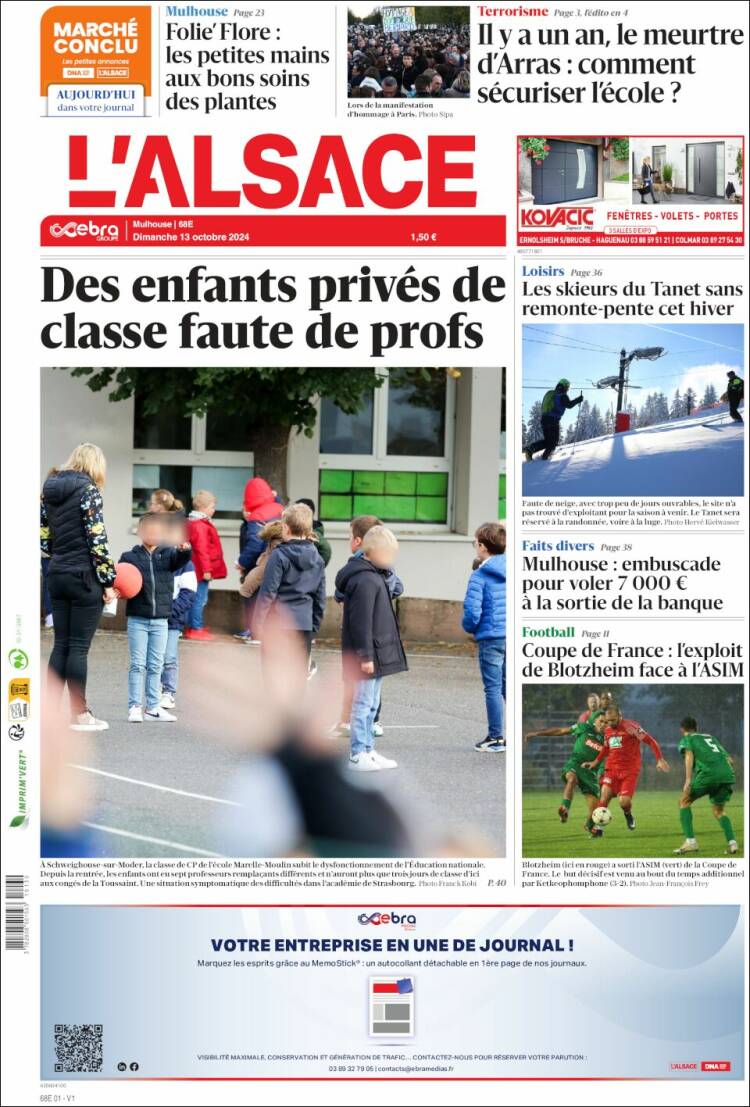 Portada de Journal L'Alsace (Francia)