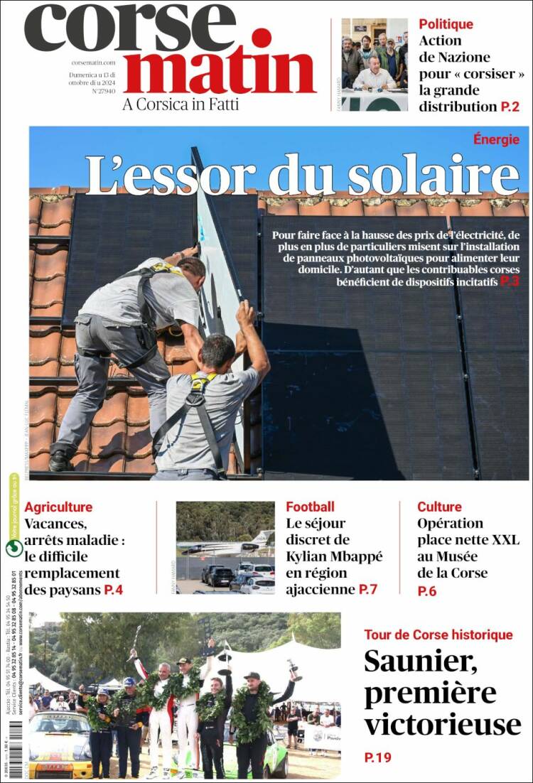 Portada de Corse-Matin (Francia)