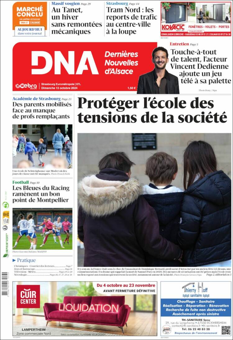 Portada de Les Dernières Nouvelles d'Alsace (Francia)