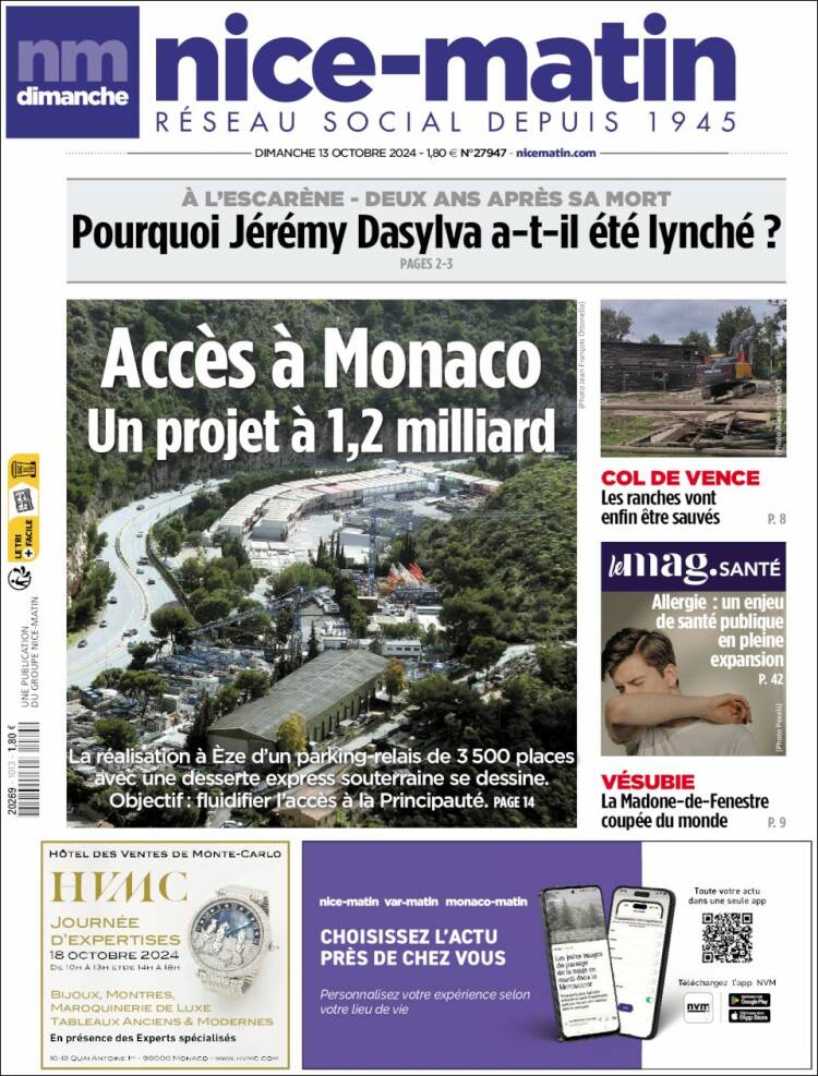 Portada de Nice-Matin (Francia)