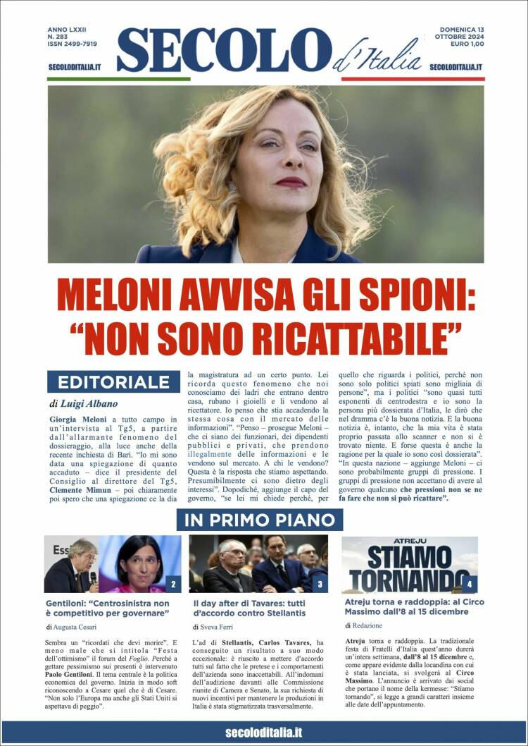 Portada de Secolo d'Italia (Italia)