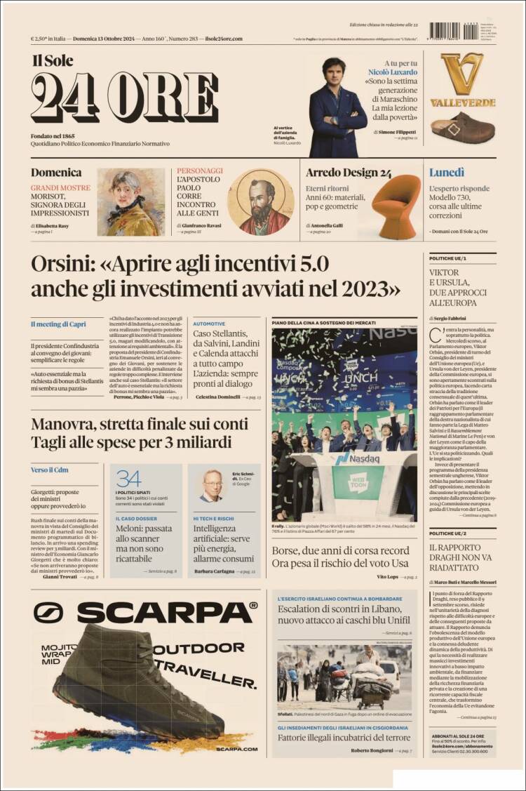 Portada de Il Sole 24 ORE (Italia)