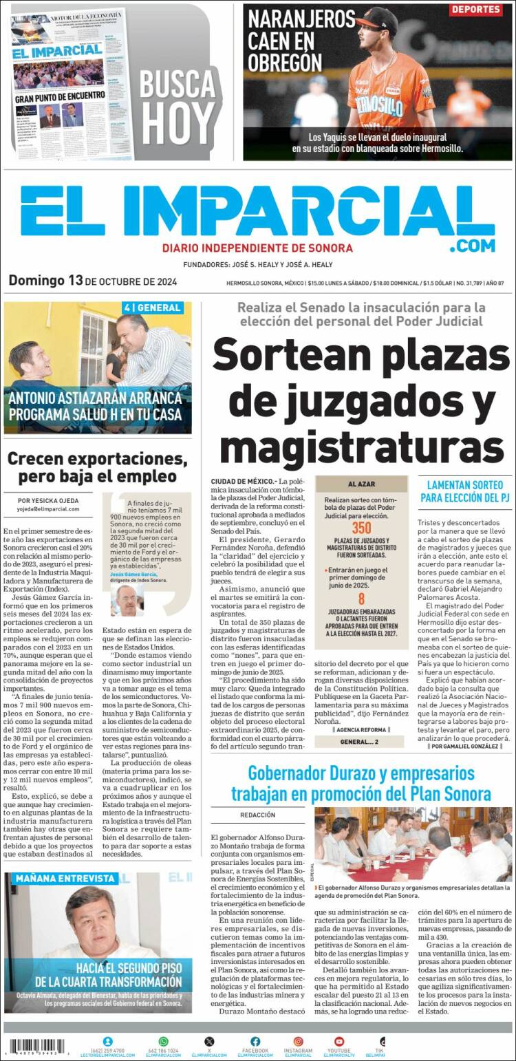 Portada de El Imparcial (México)